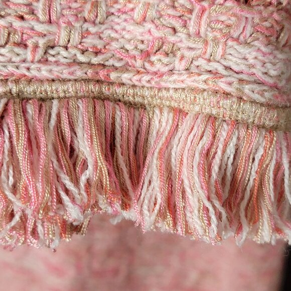 Cache Womens Pink Tweed Business Work Office Coquette Fringe Cardigan Jacket XL - Picture 6 of 10